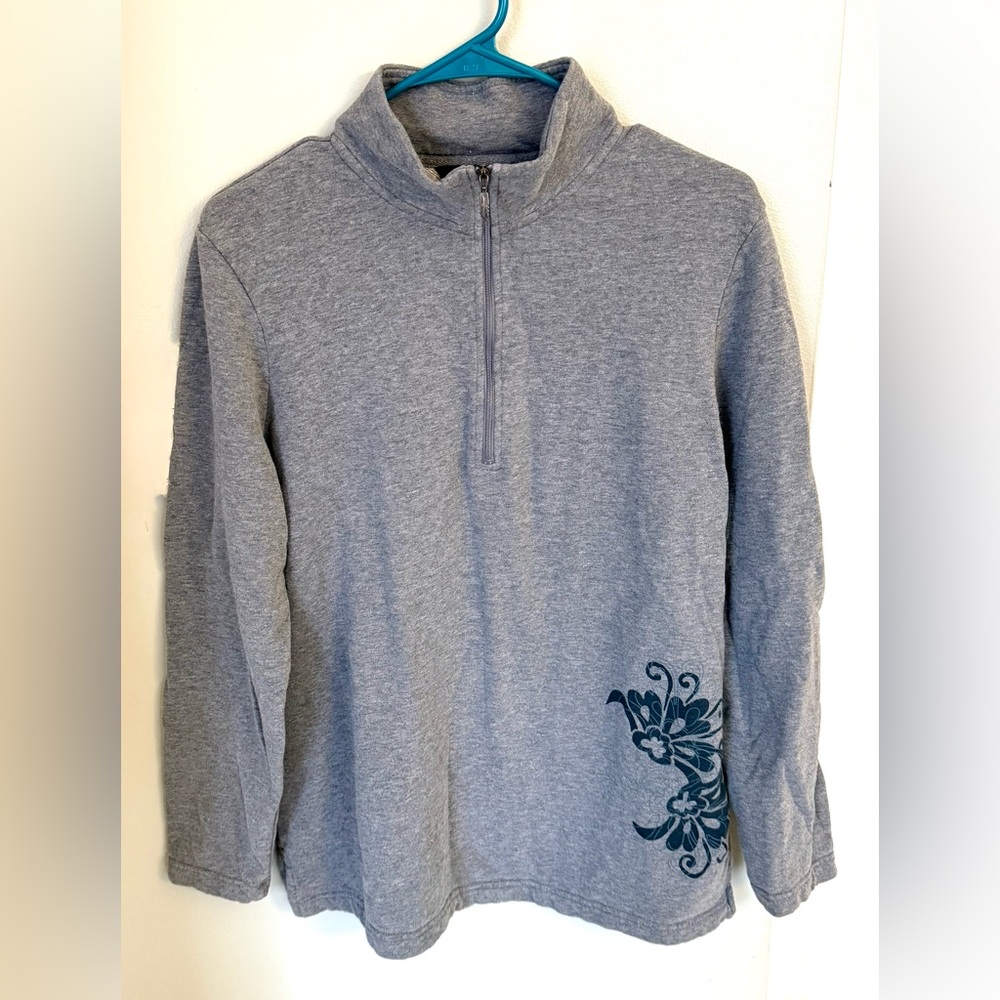 Eddie Bauer Vintage 1/4 Zip Sweatshirt Adult L Large Heather Gray Graphic